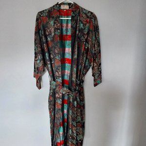 Longevity Hangzhou China Vintage Brocade Asian Print Long Kimono Style Robe
